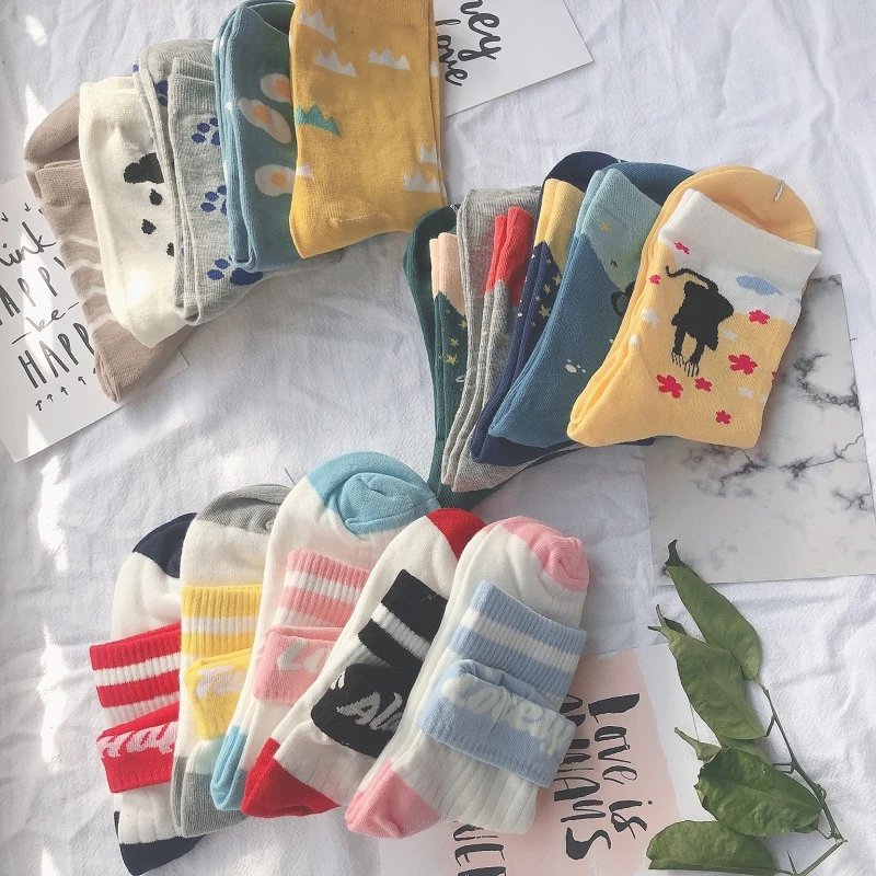 SP & CITY/5 пар в комплекте женские носки Harajuku с мультяшным рисунком и буквенным