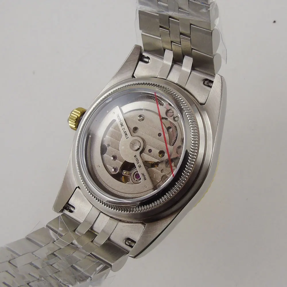 Роскошные 36 мм Parnis Желтое золото Циферблат юбилейный браслет Datejust Miyota 821A автоматические мужские часы