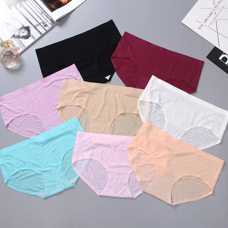 

Sexy and Lovely Ladies Comfortable Underwear, One-piece Ice Silk Mid-waist Briefs, Jacquard Embossed Seamless Panties, Cosplay