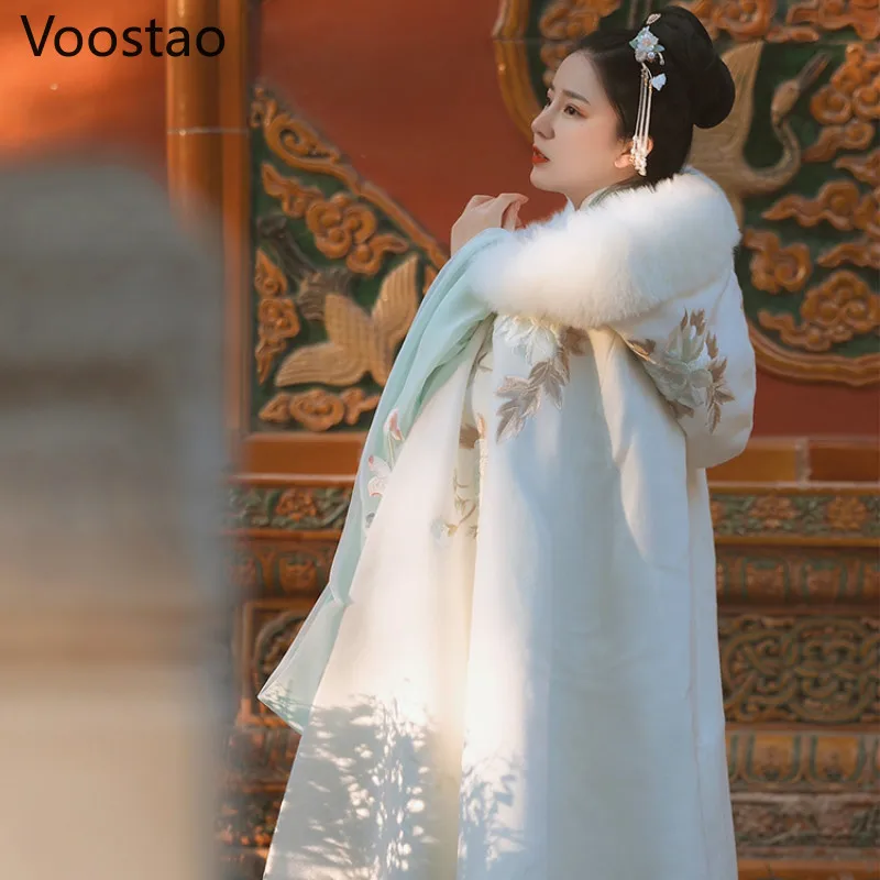 Осенне зимняя женская накидка Hanfu в китайском стиле с капюшоном и цветочной