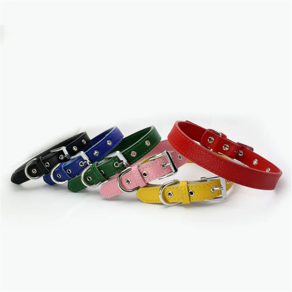 Ошейник из мягкой кожи для собак регулируемый поводок щенков и кошек 6 цветов