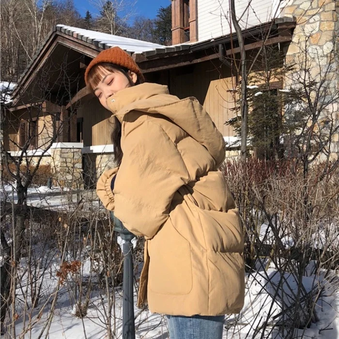 

Утепленная хлопковая куртка с капюшоном для маленьких мужчин, зимняя универсальная свободная хлопковая куртка для студентов с длинным рук...