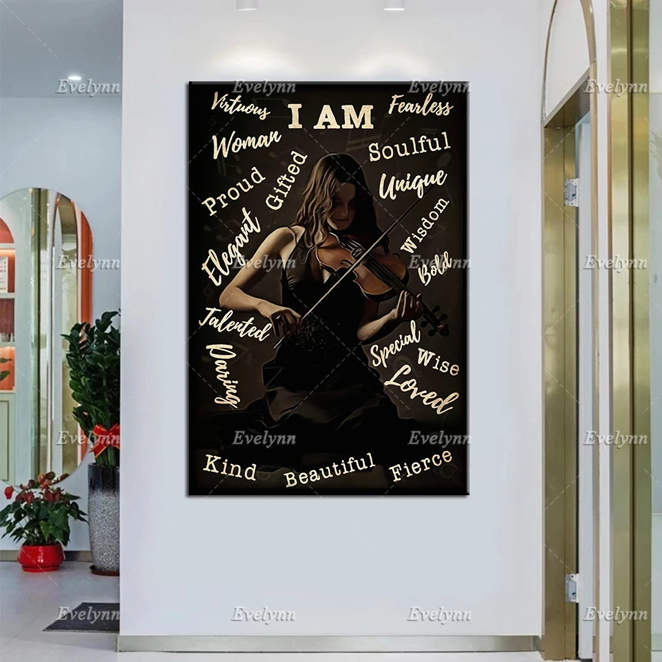 

Violinist Violin Girl Retro Poster Music Lovers Gifts I Am Beautiful Wall Art Prints Home Decor Canvas Unique Gift