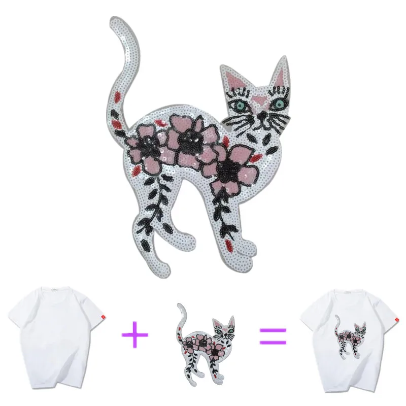 24 см наклейки сделай сам в виде кота цветка пайетки для одежды большой Байкерский
