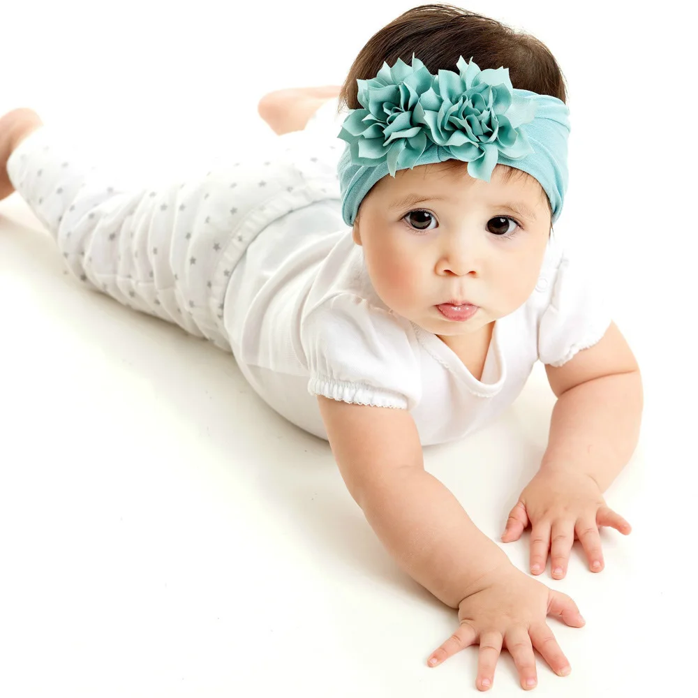 Шифоновый Цветок с нейлоновой повязкой повязка на голову для новорожденных
