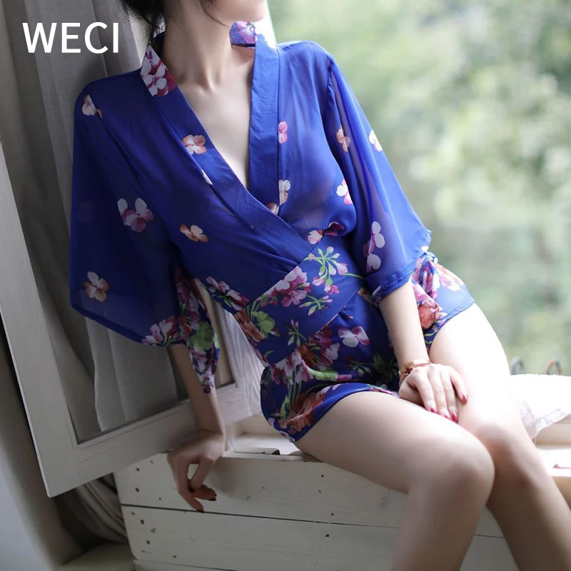 WECI Пижама пикантные Femme кимоно Для женщин Ночная рубашка из шифона прозрачное