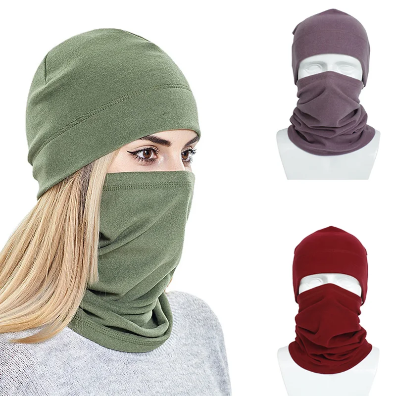 

Winter Sports Hat Windproof Warm Fleece Hats With Scarf Outdoor Running Cycling Hiking Caps Men Women Casual Soild Color Caps