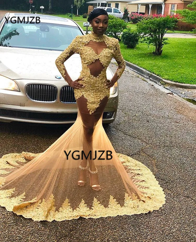 

Женское вечернее платье-Русалка с длинным рукавом, золотистого цвета