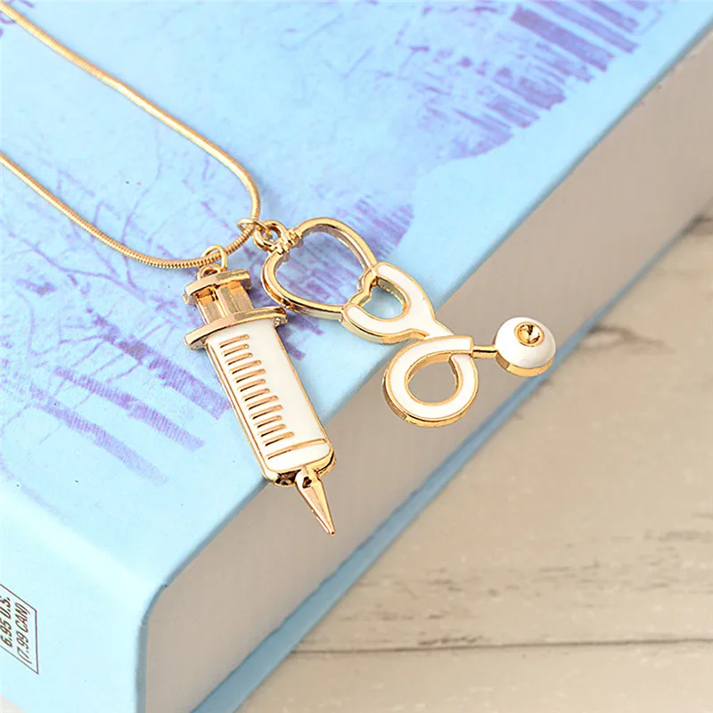 Доктор медицинский стетоскоп шприц ожерелье змеиная цепочка игла металлическая