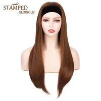 stamped glorious 28inches headband wig brown wig natural straight hair heat resistant fiber synthetic wigs for black women