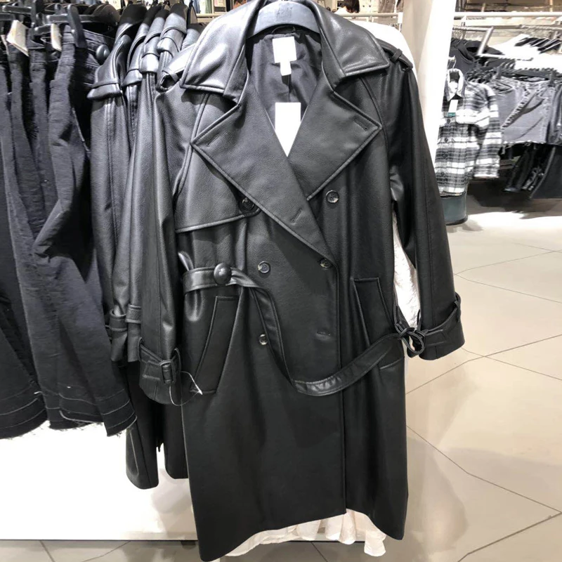 Модная длинная байкерская куртка из искусственной кожи для женщин на осень и
