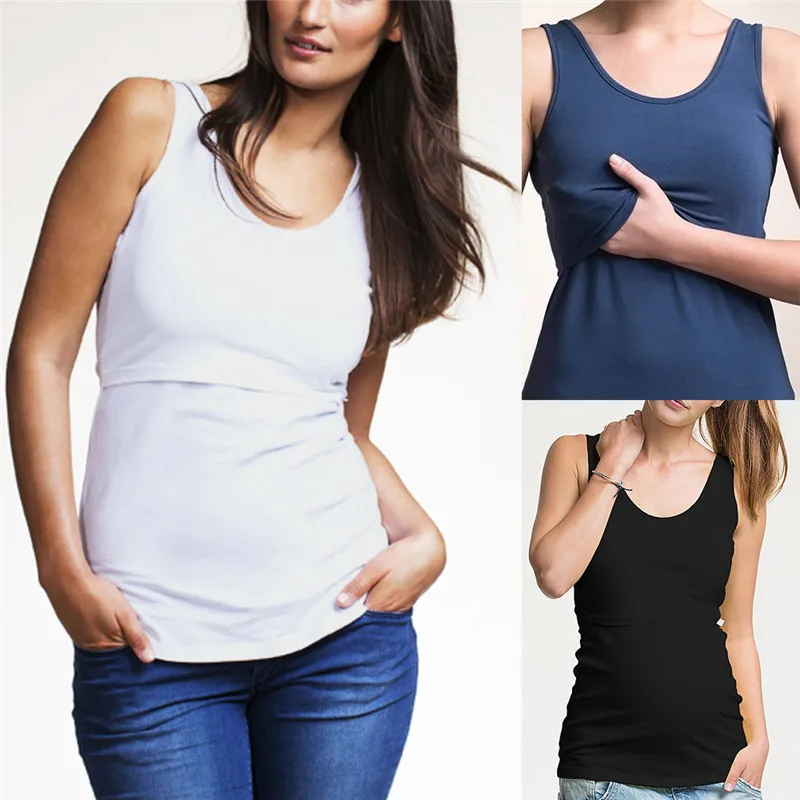 Maternity Nursing T-Shirt Tees Tops Pregnant Women Breastfeeding Sleeveless T-shirt for Breast feed Pregnancy Clothing Plus Size