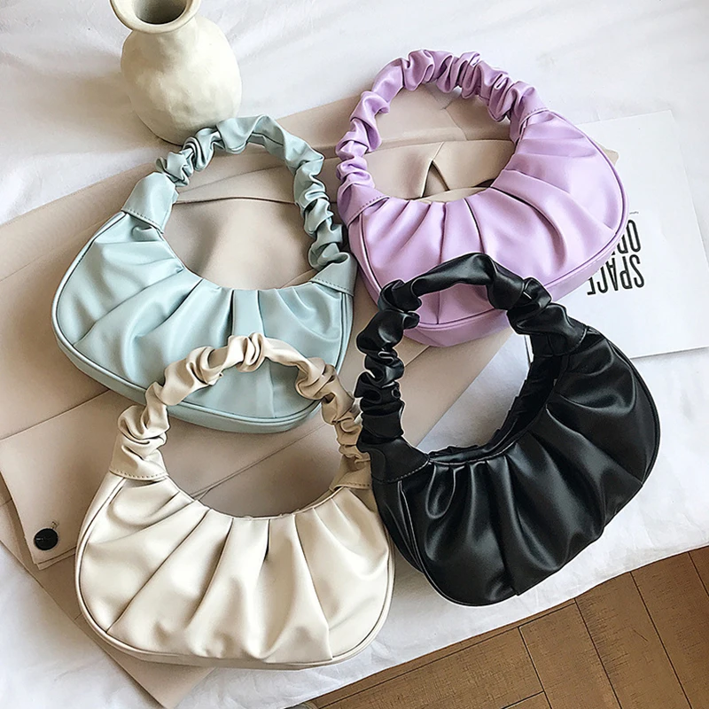

Casual PU Leather Handle Bag Women Pleated Cloud Bag Fashion Armpit Bag All-match Shoulder Bag French Small Handbags Girl Totes