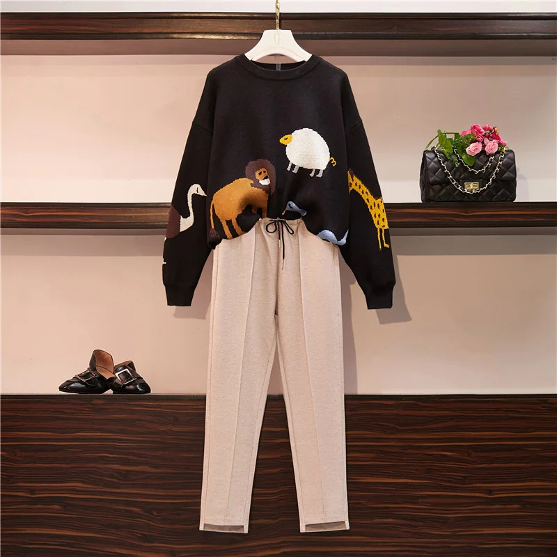 Женский спортивный костюм большого размера плюс новинка 2020 вязаный свитер топ и