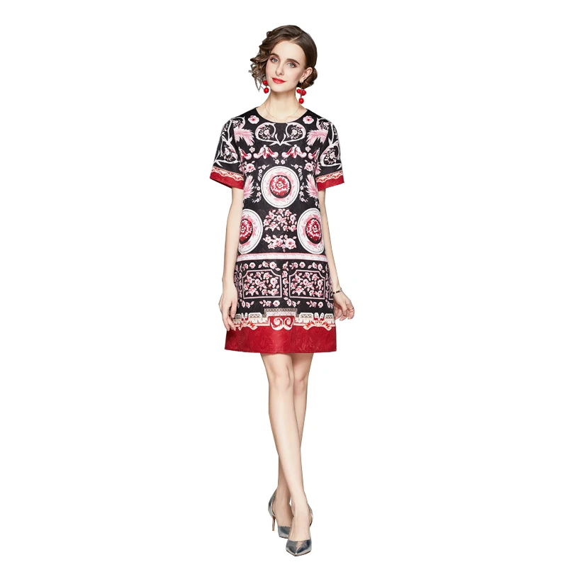 

Plus Size Women Sleeveless O-Neck Print Dresses Casual Sweet Vintage Floral A-Line Party Robe 2021 New Summer Beach Mini Dress