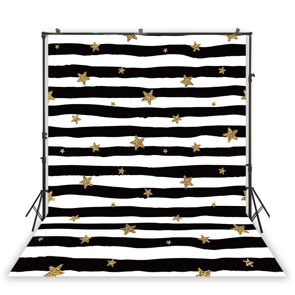 

HUAYI Photography Backdrop Black stripes gold star Newborns Child Photo Background Studio Customize Photobooth Backdrops XT-7128