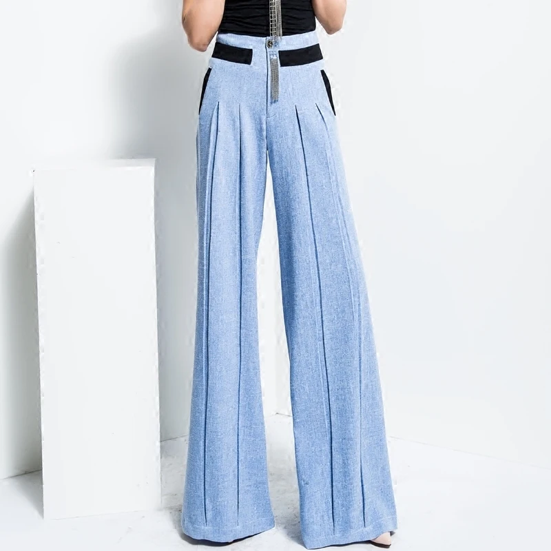 Весна Осень 2020 новые плиссированные широкие брюки с высокой талией женские