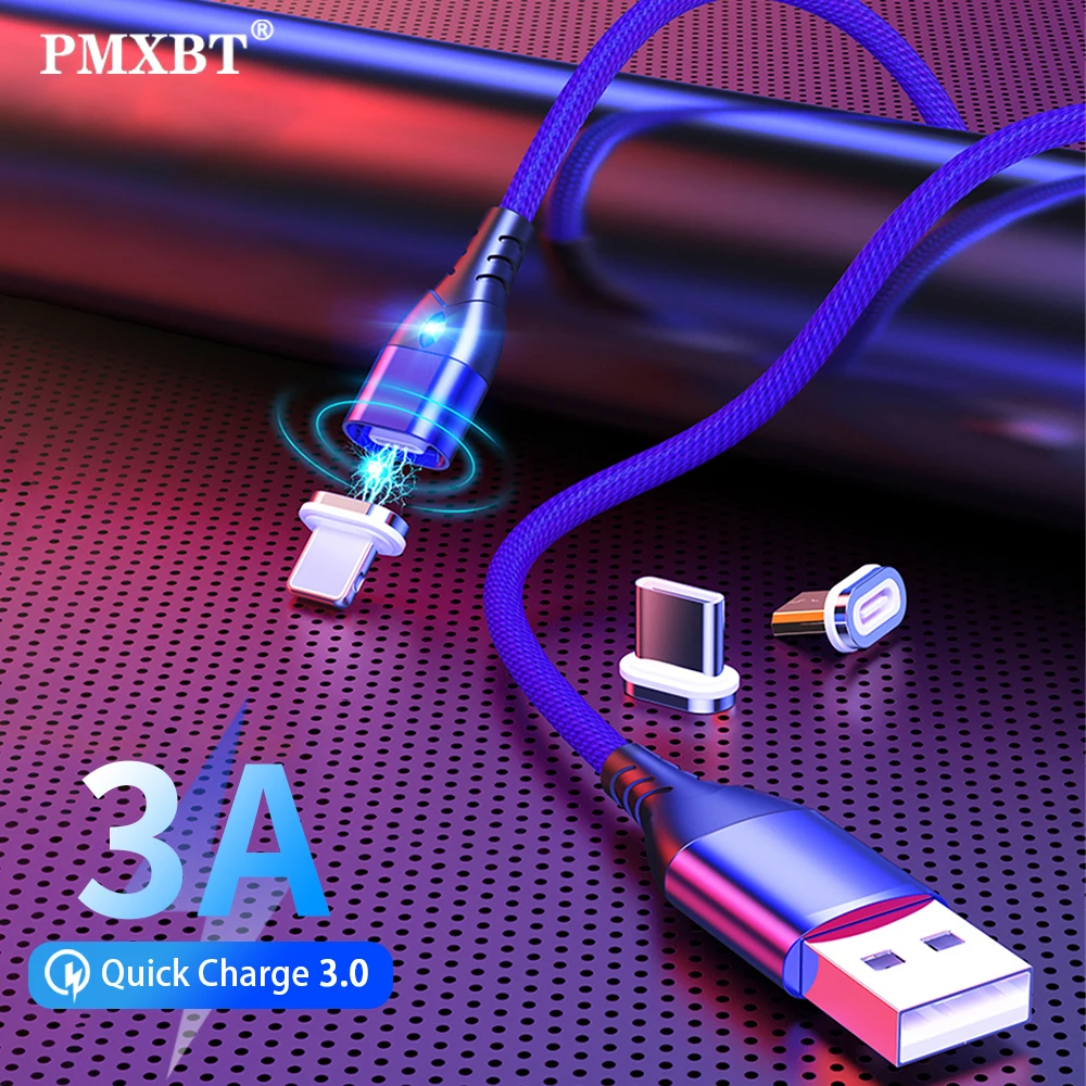 

Magnetic Charger Cable 3A Mobile Phone Cable USB Cord For iPhone 12 11 Fast Charging Type C Micro USB Cable For Xiaomi Samsung