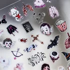 Слайдеры для ногтей в черном стиле на Хэллоуин, наклейка для ногтей, медведь, Бабочка, страх, искусство ногтей, дизайн марионетных глаз, Прямая поставка