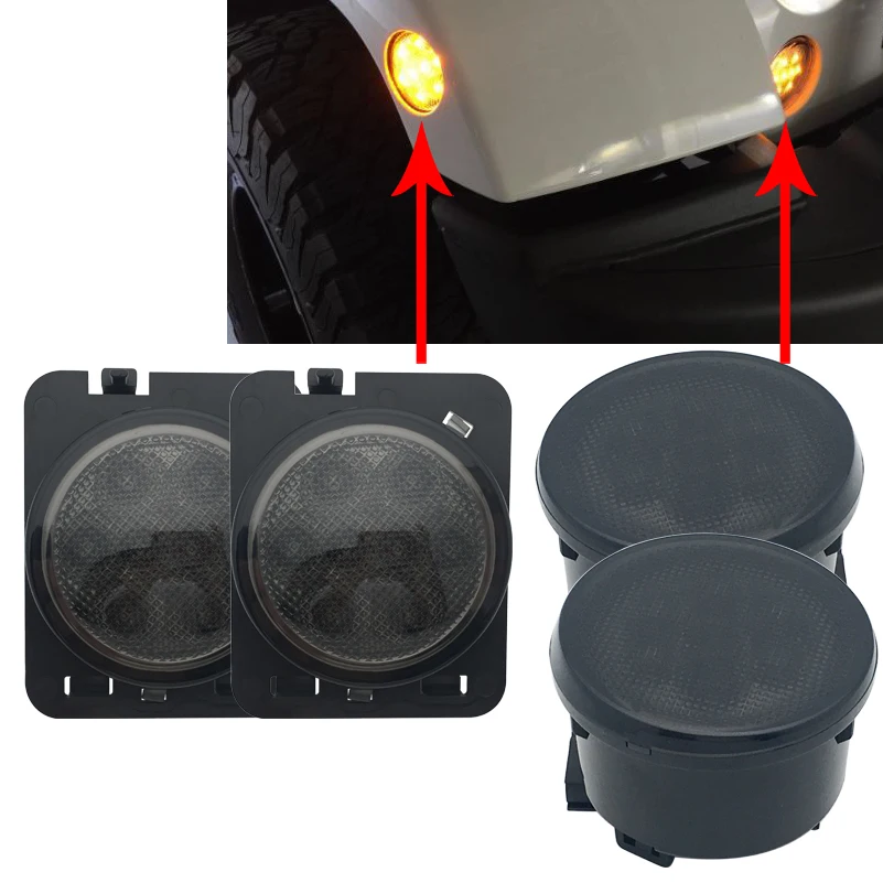 

Jeep Wrangler LED front turn signal JK 2007-2016 smoked lens yellow amber LED turn signal+ fender side marking parking light