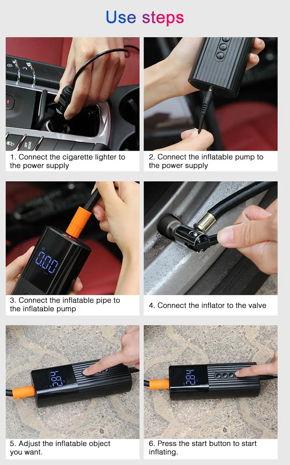 

Portable Tire Pump Mini Air Compressor Car Inflatable Pump Steel Wire Tire Air Pump With LED Lighting 12V 150PSI Mini Compressor