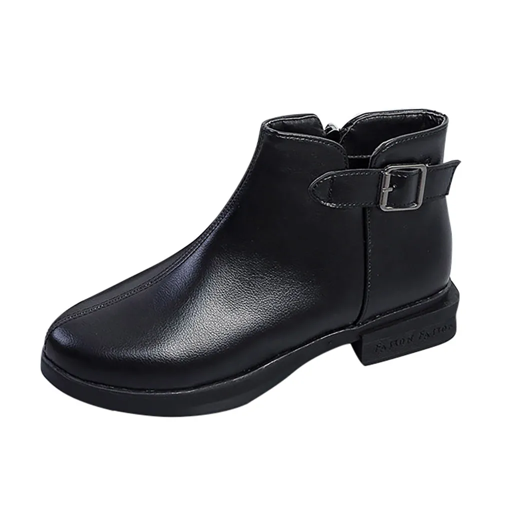 Fashion Pure Color Pointed Toe Zipper Boots Square Heels PU Leather Woman Shoes Buckle Strap Vintage Women botas mujer | Обувь