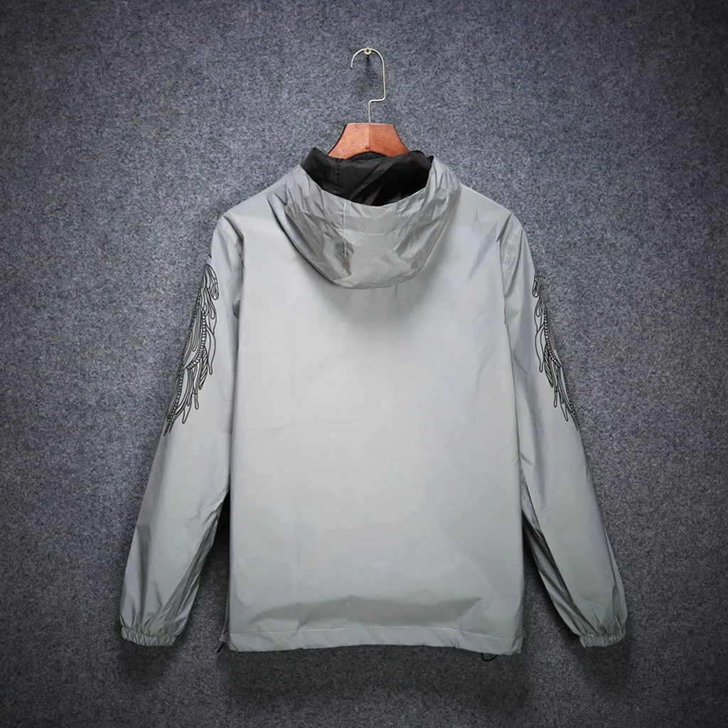 Осенняя Светоотражающая куртка для мужчин/женщин harajuku парные куртки с капюшоном