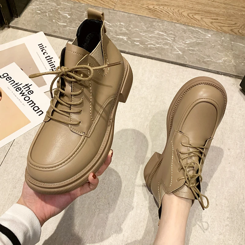 

Women's Ankle Boots Solid Color Lace-up Thick-soled Anti-Slip Martin Boots Comfortable Lightweight Outdoor Waterproof Snow Boots