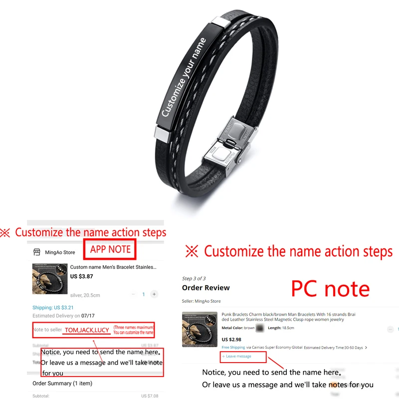 

Stainless Steel Leather Fashion Women Cuban bracelet adjustable length Boy Gift Business Men's Custom name menCharm Bracelet