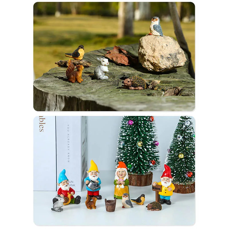 

10pcs Dwarf Gnome Animals Garden Statue for Yard Patio Porch Garden Decorations Outdoor Indoor Ornament Hogard