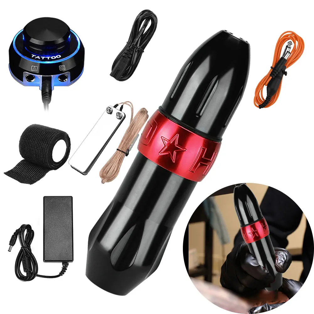 

Professional Tattoo Kit Tattoo Rotary Pen Machine Rotating LCD Tattoo Machine Pen Engine Strong Silent Self Adhesive Bandage