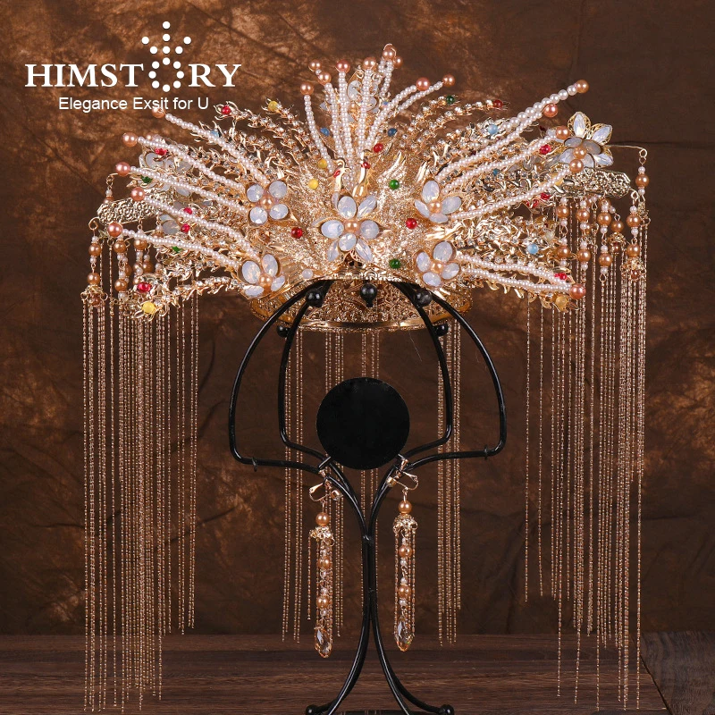

Himstory классическая китайская свадьба Феникс Королева Корона невесты золотые увеличенные украшения для волос аксессуары для шоу свадьбы