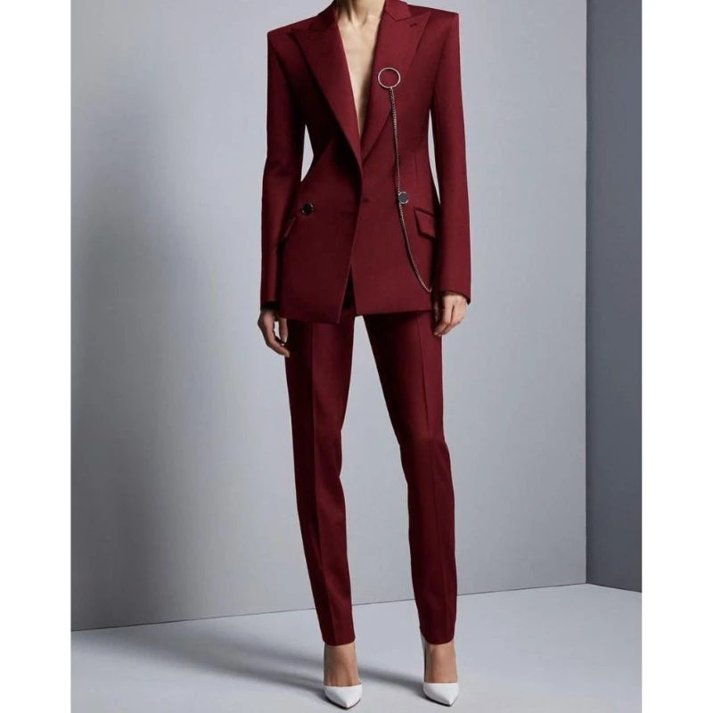 

Женский брючный костюм для отдыха, бордовые деловые костюмы, облегающие вечерние смокинги для вечеринки, официальный Комплект из 2 предмето...
