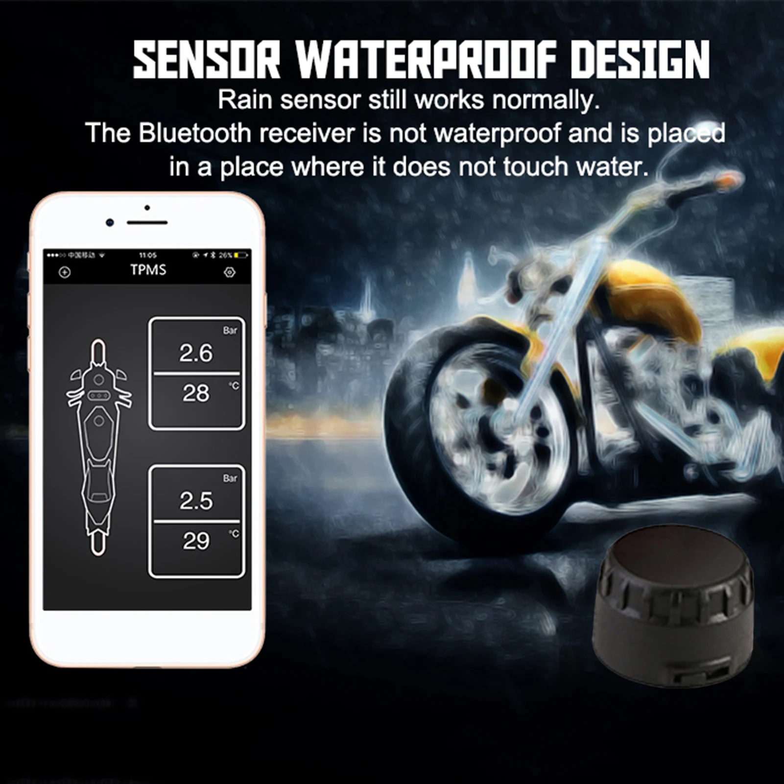 

2 Wheels TPMS Tire Pressure Alarm System Sensor For Motorcycle/Car Mobile App Bluetooth Android/IOS Tyre Pressure Monitor System