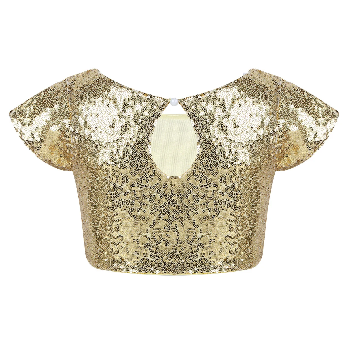 Girls Sequins Ballet Crop Top for Dance Costumes Cap Sleeves Sparkly Keyhole Back Stage Performance Birthday Party Daily Wear |