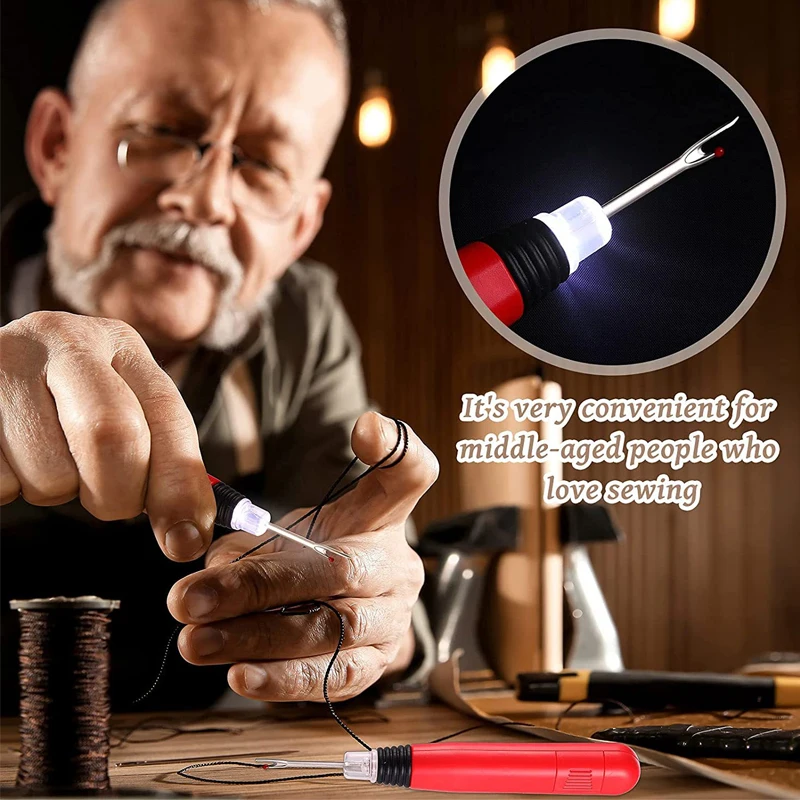 

Practical New Wire Needles Crafting Plastic Handle LED Light Batteries Include Thread Cutter Stitch Ripperht