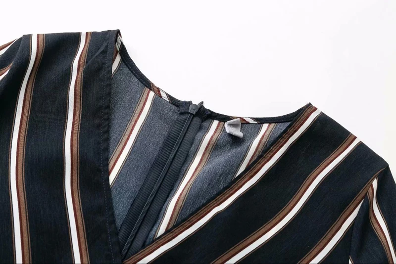 Платье женское модный фонарь с рукавом повседневное Полосатое платье v-образным