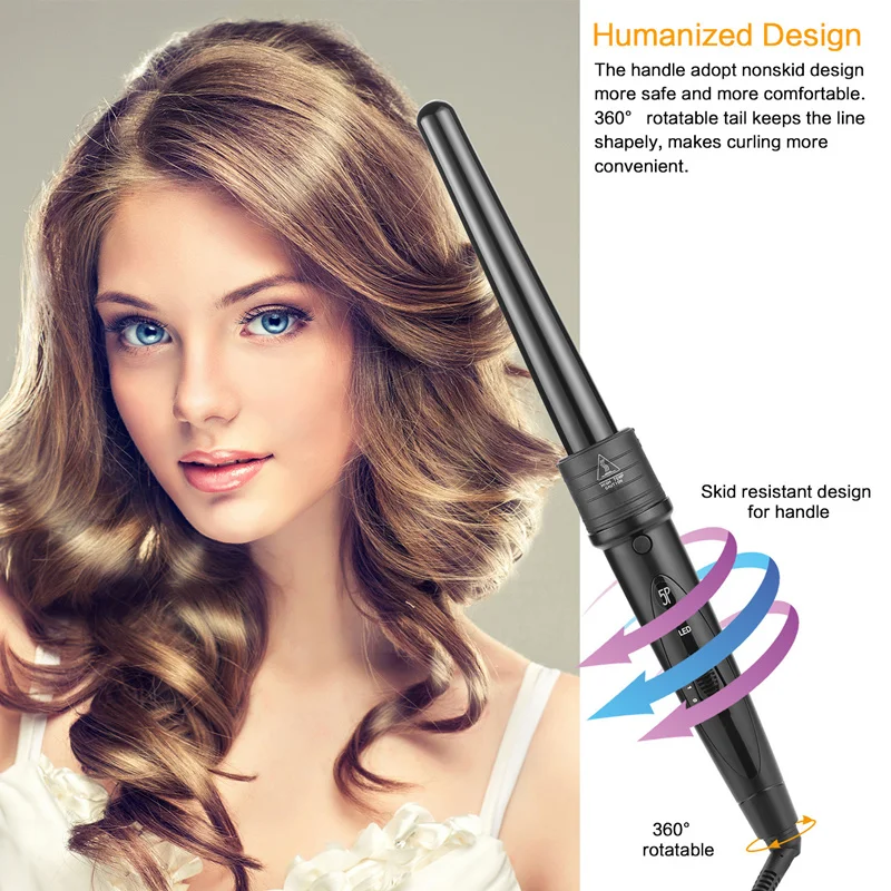 

5 in1 Iron Hair Curler Salon Set Conical Curling Wand With Heat Resistant Glove Clip Curling Wand Removable