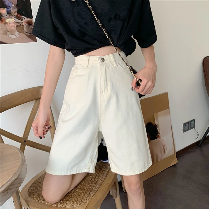 Summer women clothing shorts ulzzang Loose straight casual shorts student sports simple mujer wild harajuku denim jeans shorts