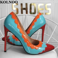 kolnoo new handmade ladies stiletto high heels pumps three patchwork leather pointed toe party prom evening fashion court shoes