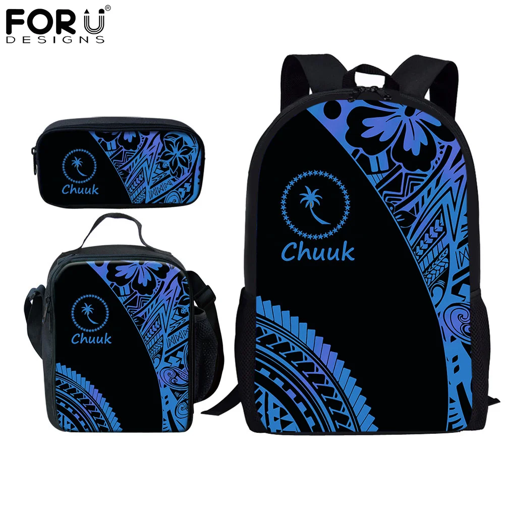 

FORUDESIGNS Chuuk полинезийский цветочный дизайн, школьные сумки для учеников, 3 шт./компл., большая Холщовая Сумка/книжная сумка