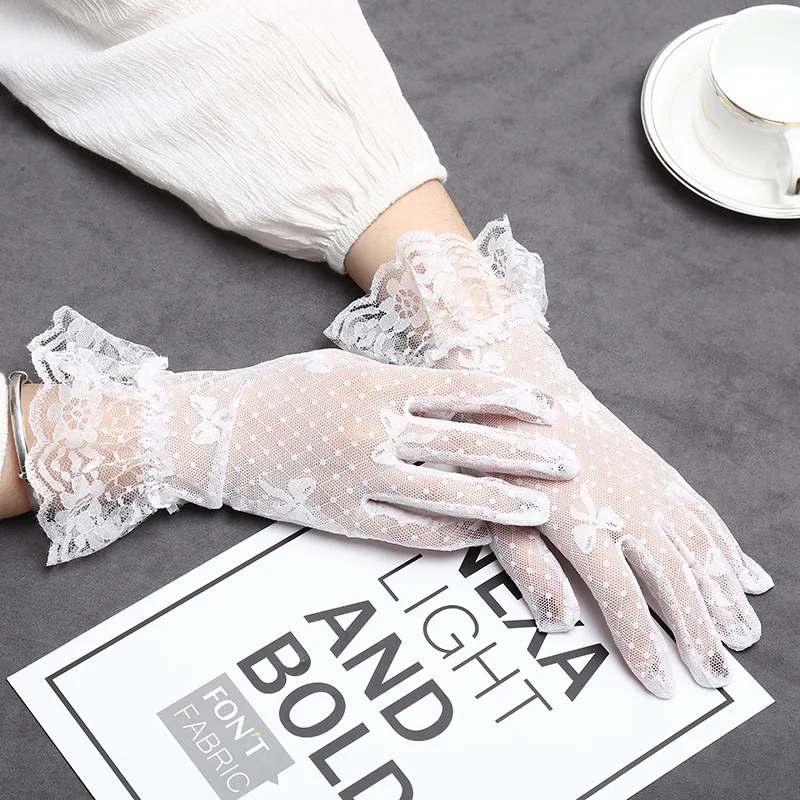 

Fashion Lace Bowknot Gloves Women Transparent Fishnet Gloves Girls Full Finger Sunscreen Gants Party