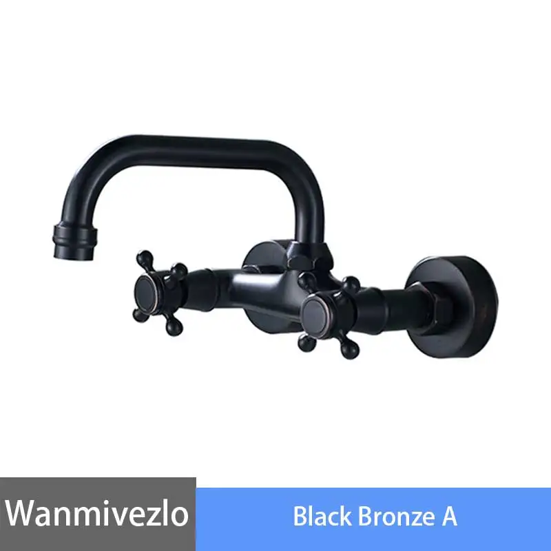 Black Bronze A Черный бронзовый кран для ванной комнаты, настенный кран для раковины, кран с двойной ручкой и вращением на 360 градусов, кран для холодной и горячей воды, Смеситель torneira - Цвет: Black Bronze A