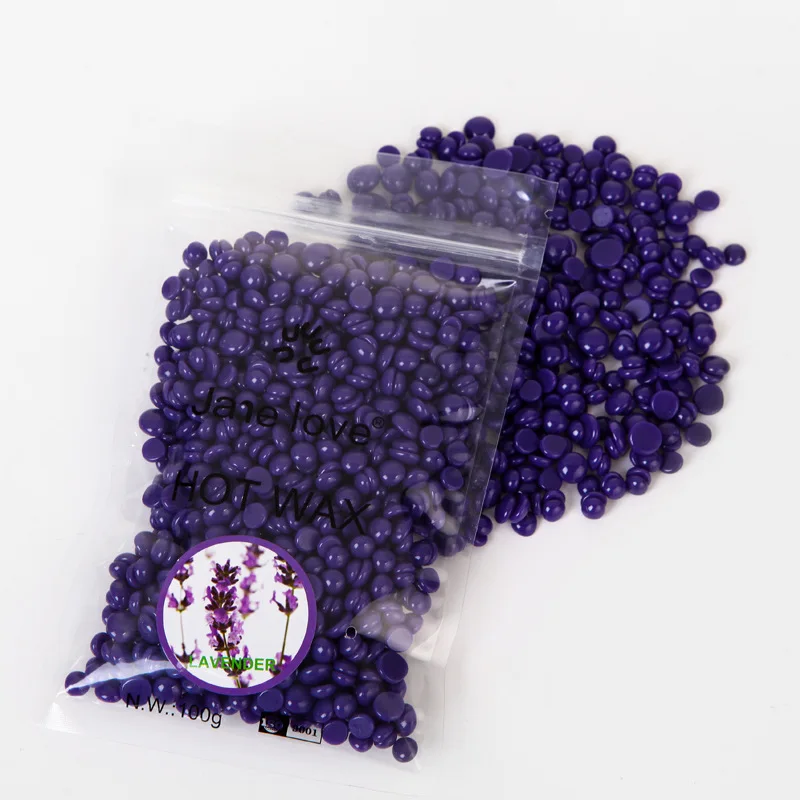 Lavender Хит 100 г, воск для депиляции, горячая пленка, твердый воск, гранулы, для восковой эпиляции, бикини, для удаления волос, бобы, воск для депиляции, бобы для женщин и мужчин - Цвет: Lavender
