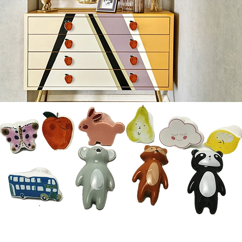 

Ceramic Cartoon Dresser Kitchen Cute Animal Cabinet Pulls Single Hole Door Knobs Children Kid Room Handles Furniture Hardware