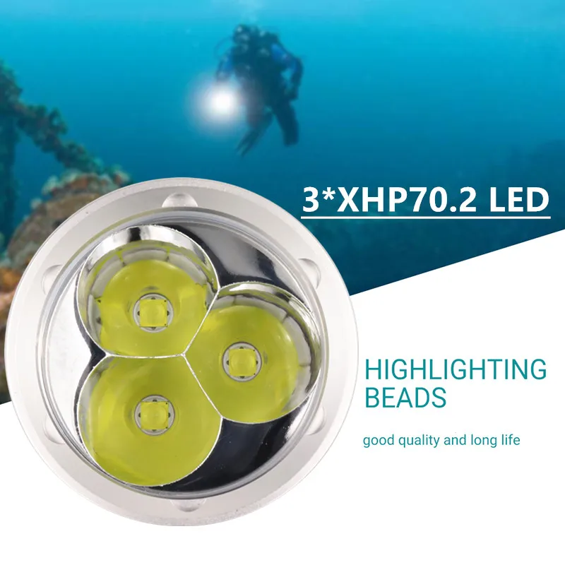 Online 8000lm Tauchen Taschenlampe 3 * XHP 70,2 LED Weiß/Gelb Licht Tauch Taschenlampe Unterwasser 100M Tauch Lampe Power Verwenden 3*26650 Batterie