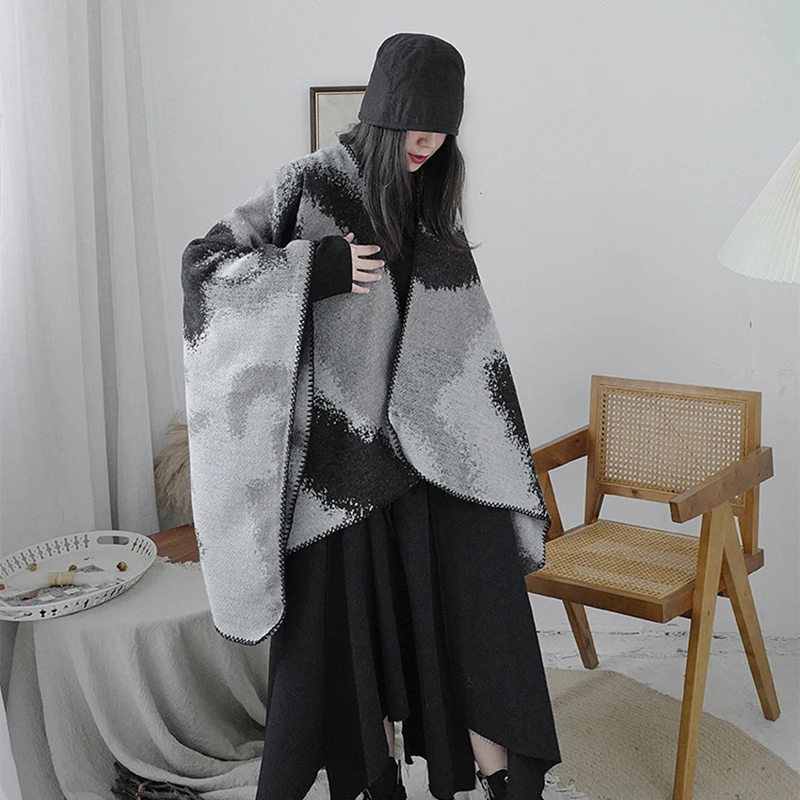 

[EAM] Women Gray Keep Warm Printed Pattern Casual Scarf New Long Personality Fashion Tide Autumn Winter 2021 1DD079701