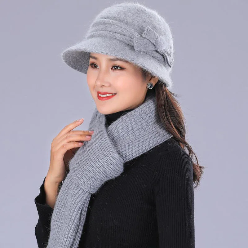 Женская осенне зимняя шапка шарф Шапка смешанный ворсинки мех кролика теплая
