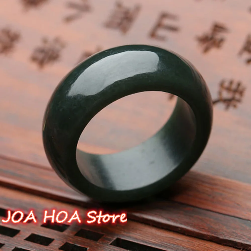 

Xinjiang Natural Hetian Qing Jade Cyan Ink-jade Ring Gemstone Band Men's Women's Jewelry Handring