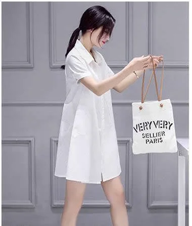 

Large Size Summer 2021 New Long White Shirt WOMEN 'S Short Sleeve Loose Bottoming Shirt Joker Slim Jacket